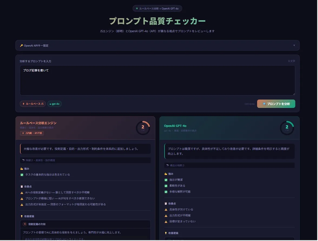 【即DL】プロンプト品質チェッカー｜AIへの指示文をスコアリング＆自動改善｜HTMLファイル1枚・インストール不要