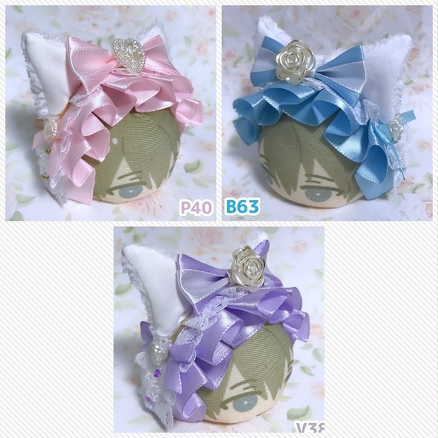 ヘッドドレス おまんじゅう ちびぐるみ ブルーロック ぱぺっと ヘッドドレス おまんじゅう ちびぐるみ ブルーロック ぱぺっと 猫耳 薔薇 水色