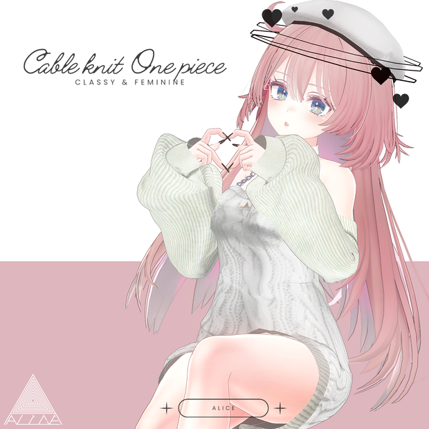 【VRChat向け】オフショルケーブルニットワンピース【セレスティア向け衣装】