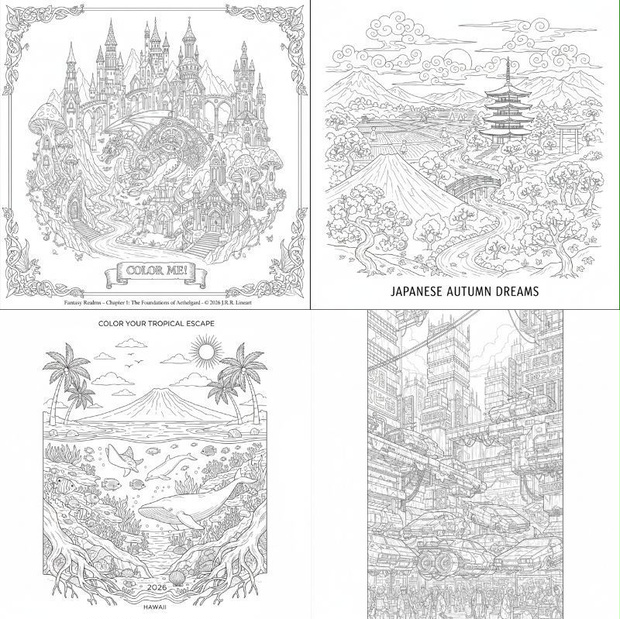 「全10枚」「印刷OK」ColoringBook_001　塗り絵