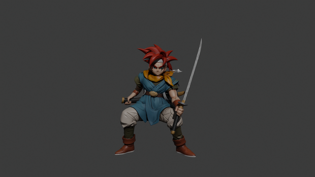 クロノトリガー　クロノ　Crono Character 3D Model | Chrono Trigger Inspired | Battle Pose with Sword | FBX
