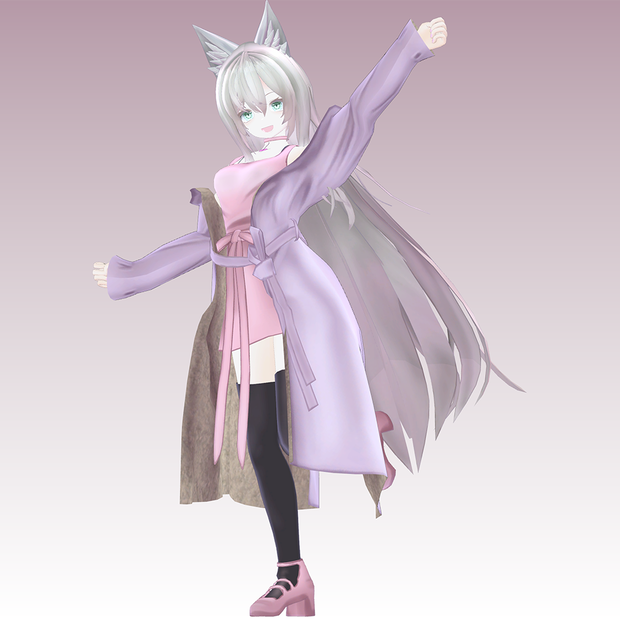 【髪型 VRC】ロングヘア 狼耳付き　【3Dモデル】