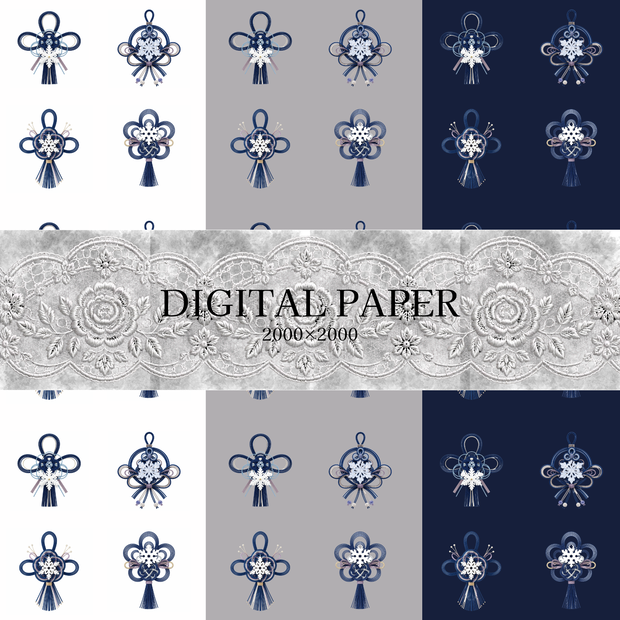 【デジタルペーパー】藍色の和紙風テクスチャ 3枚セット|水引き|Japanese WashiPaper|高解像度PNG
