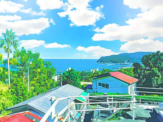 【背景素材(空透過png付き)】海の見える高台