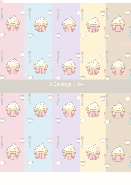 デザインペーパー（カップケーキ柄）5枚セット / A4・PNGダウンロード