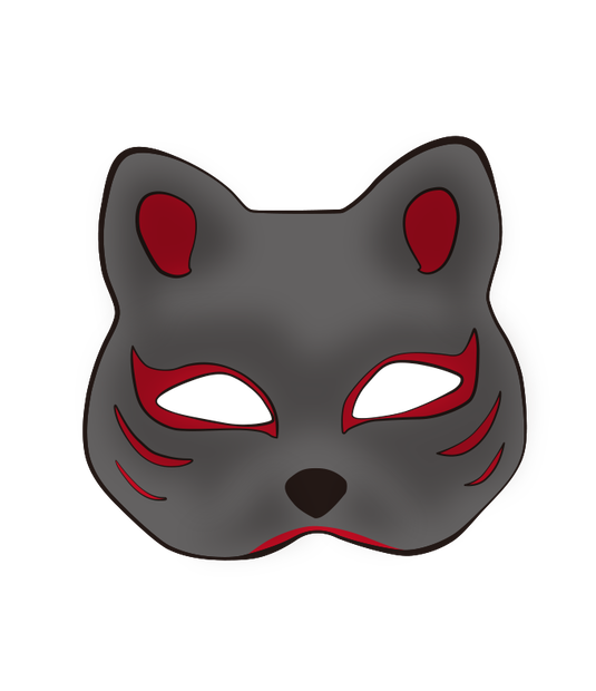 【フリー素材】狐のお面 ハーフ 黒 PNG 背景透明