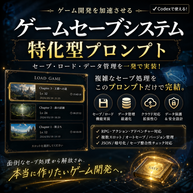 ゲームセーブシステム特化型プロンプト