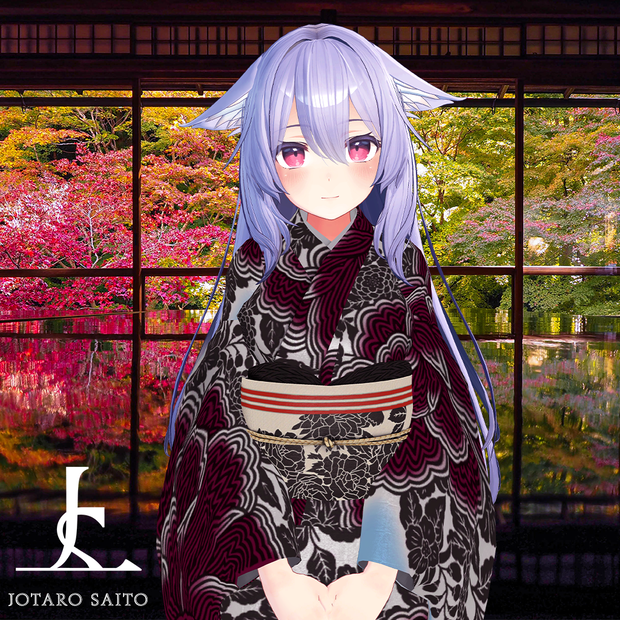 【XWear対応】VRChat向け3Dアバター着物「縞牡丹 -Shimabotan-」