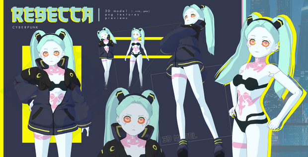 Rebecca 3d model .vrm and .pmx - Cyberpunk