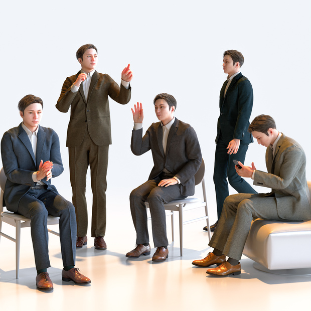 ビジネス男性 5ポーズセット 5 - B1-M5E【3D人物モデル/人間3Dモデル】