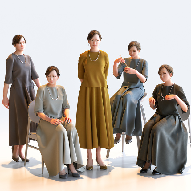 スマートカジュアル女性 5ポーズセット1 - S1-F1M【3D人物モデル/人間3Dモデル】