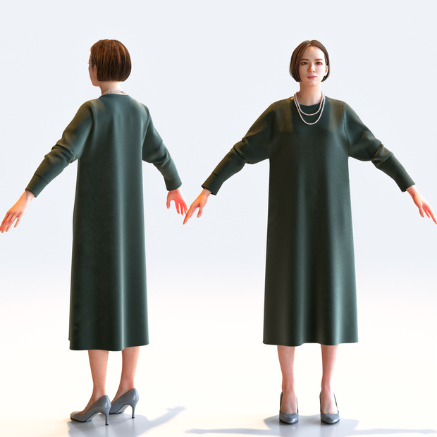 スマートカジュアル女性 Aポーズ 2 - S1-F2T A【3D人物モデル/人間3Dモデル】