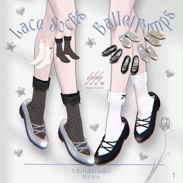 Double Cross Strap Ballet Pumps &amp; Lace Socks【VRoid】 - Square Suika Shop - BOOTH