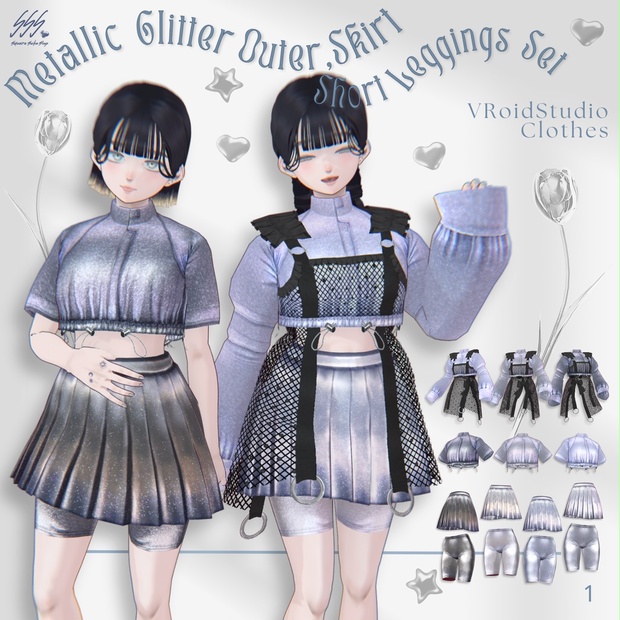 Metallic Glitter Outer,Skirt,Short Leggings Set【VRoid】 - Square Suika Shop - BOOTH