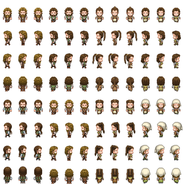 【RPGツクールMV/MZ】歩行グラフィック　ドワーフの村人、町人8体セット