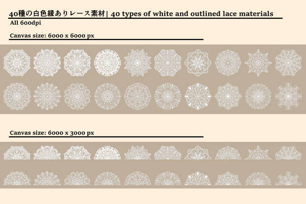 40種の白色縁ありレース素材│40 types of white and outlined lace materials
