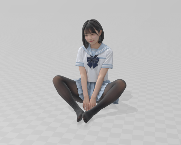 【制服JK・あぐら】リアル人物3Dスキャンモデル/ 3Dデータ (.glb)