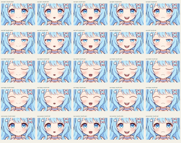 【透過PNG8種・表情差分PSD】星色の少女｜青髪の立ち絵素材・Krita編集データ付き