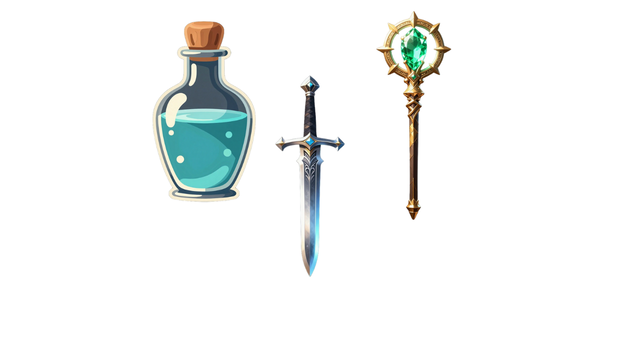 【商用可】ファンタジーアイコン素材 60種セット（ポーション・魔法の杖・剣）/ 1024x1024 透過PNG