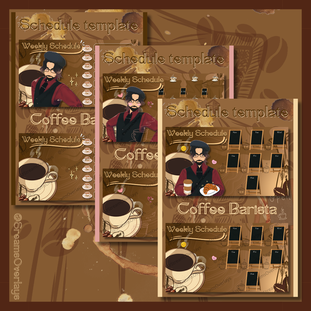 【週間スケジュール素材】カフェ店員 全6種セット / Coffee Barista Weekly Schedule — Full Set (6 types)【Vtuber/配信素材】