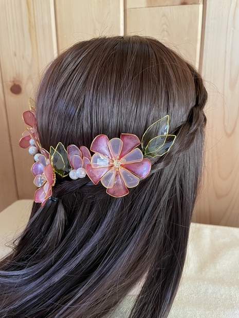 桃色の花の髪飾り ＊ディップフラワー ＊ヘッドドレス