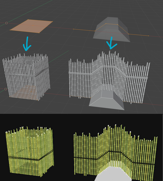 【blender】Geometry Node : 竹の柵