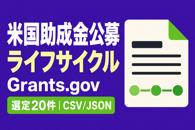 米国連邦助成金公募 ライフサイクル履歴｜選定20件・CSV/JSON