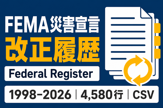 FEMA災害宣言 改正履歴｜1998–2026・CSV