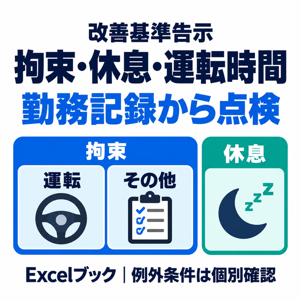 改善基準告示の拘束・休息・運転時間チェック【Excel】