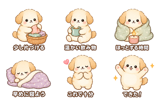 犬のセルフケアイラスト素材60枚｜日本語入り・文字なし｜背景透過PNG