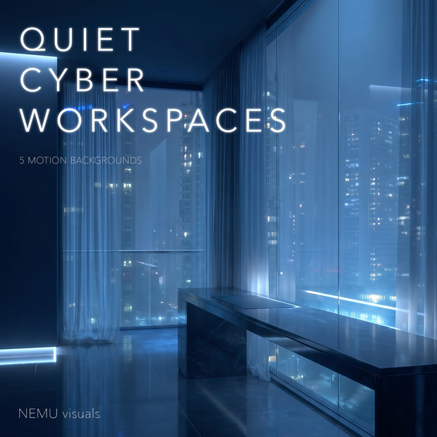 【縦動画素材】Quiet Cyber Workspaces Vol.1｜静かな近未来ワークスペース背景ループ集（5本セット）