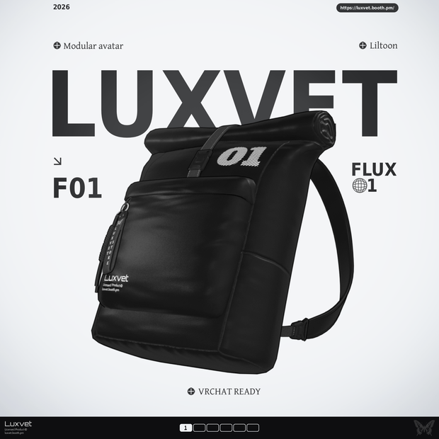 Luxvet Flux 01 ロールトップバックパック | Modular Avatar対応 | liltoon対応 | フルRGB | 20シェイプキー