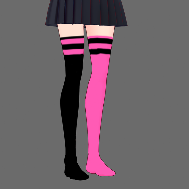 VRoid Pink & Black Striped Thigh-High Socks