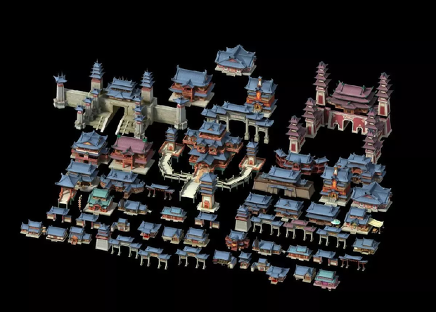 Cartoon Ancient Architecture Low Poly