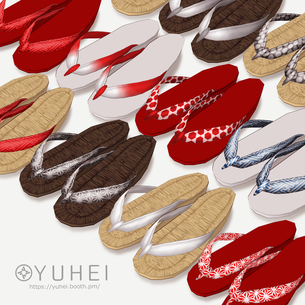 【VRoid】[男女]草履/足袋セット:草履ソール4種/鼻緒11種/足袋3色|[men's/women's]zori&tabi set: 4 kinds of zori soles/11 kinds of naso/tabi socks 3 colors【VRoid β & stable ver.】