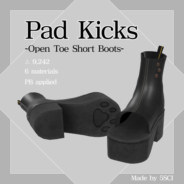 Pad Kicks -Open Toe Short Boots-【3Dモデル】ましろ対応