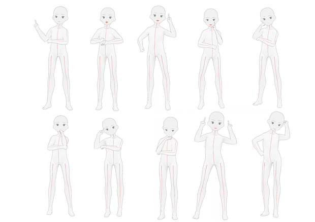 閃いた、思いついた、考える、悩むポーズ【少年イラストトレス素材】