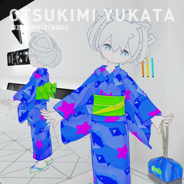 【おつきみ用】VRC対応：浴衣(着物） + 巾着 + 下駄🐳2025SUMMER