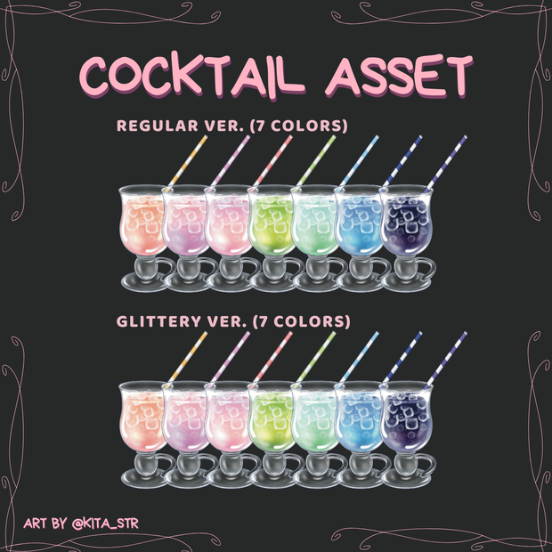 [VTuber Stream Asset] Cocktail Set in 14 colors [素材・アセット]