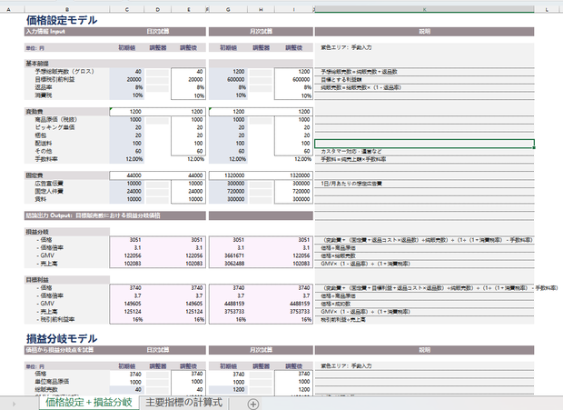 【Excel】EC価格設定モデル｜損益分岐と目標利益から適正価格を自動逆算