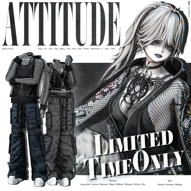 【1ヵ月限定販売／12アバター対応】Attitude／アティチュード（衣装＋タトゥー／QRGE × cybergirlcult コラボ作品）