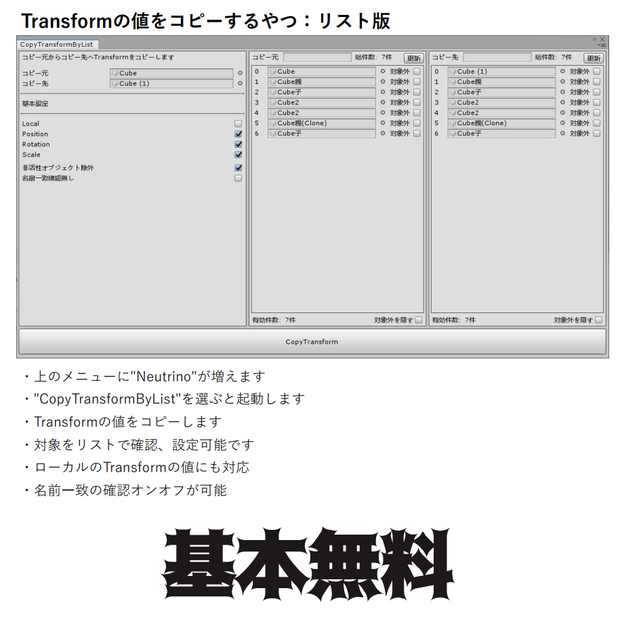 【unityエディタ拡張】【VRC】Transformの値をコピーするやつ