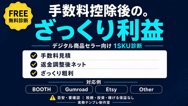 【無料】手数料控除後のざっくり利益診断シート｜BOOTH・Gumroad・Etsy対応（Excel/スプシ）
