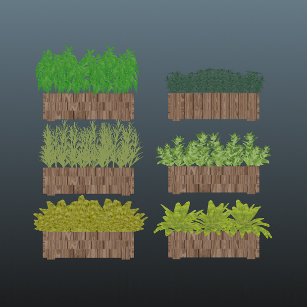 3dモデル　プランター２　６個セット　葉　草　植物　
