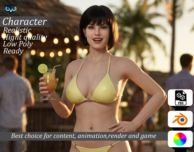 Rosalie Realistic Stylized Female Character Summer Pool Low-poly 3D model