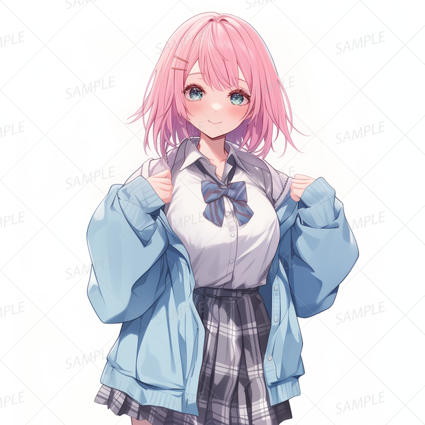 A0003：ピンク髪のショートボブ制服女子[立ち絵・縦画面]