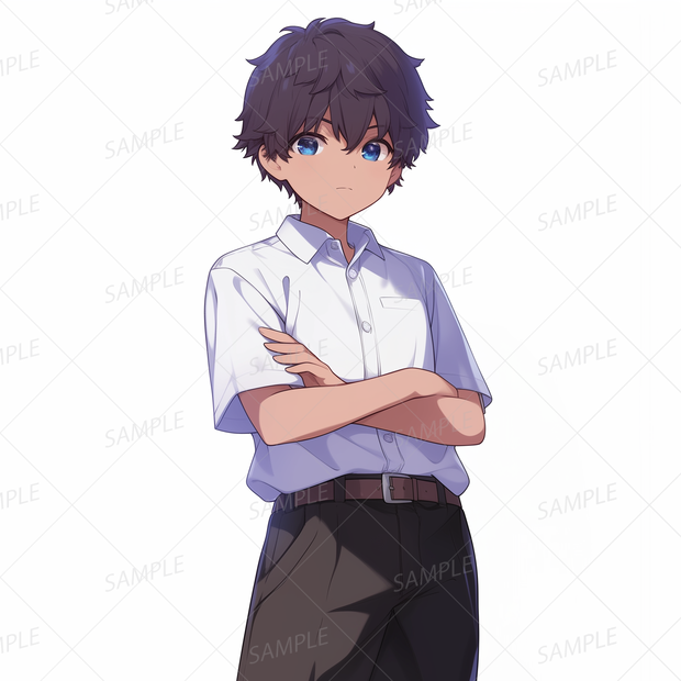 A0011：腕組みポーズの黒髪男子[立ち絵・縦画面]