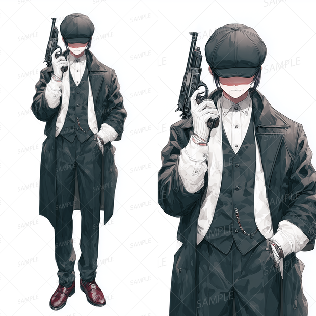 A0147：黒いロングコートの銃を持つ目隠れ男[立ち絵・縦画面]