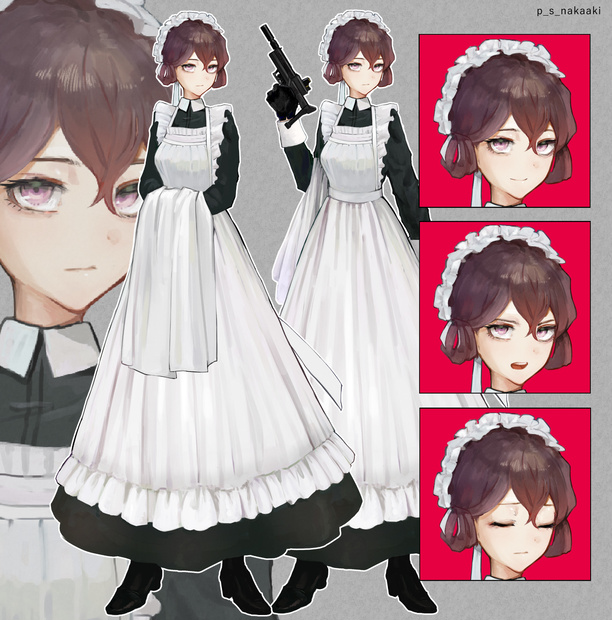 【無料フリー素材】メイド 通常・銃装備ポーズ差分あり
