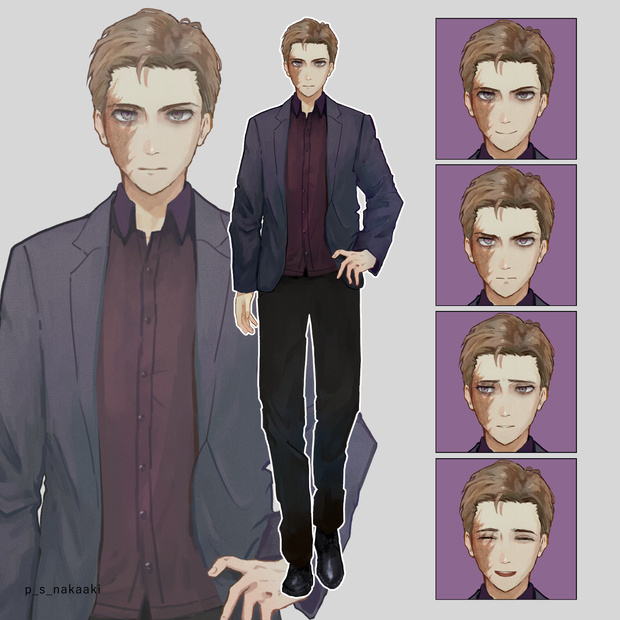 【無料フリー素材】顔に火傷のある男性・傷なし差分